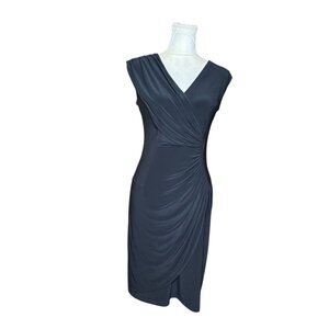 Tiana B Black Work Dress Small Sleeveless Faux Wrap Knee Length